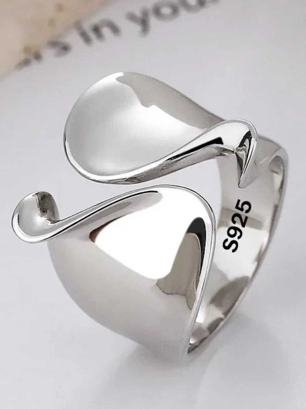 Sterling Silver Open Ring for Women Minimalist Adjustable